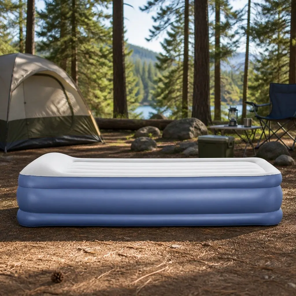 Single Inflatable Air Bed 46cm Height I-Beam Construction Navy