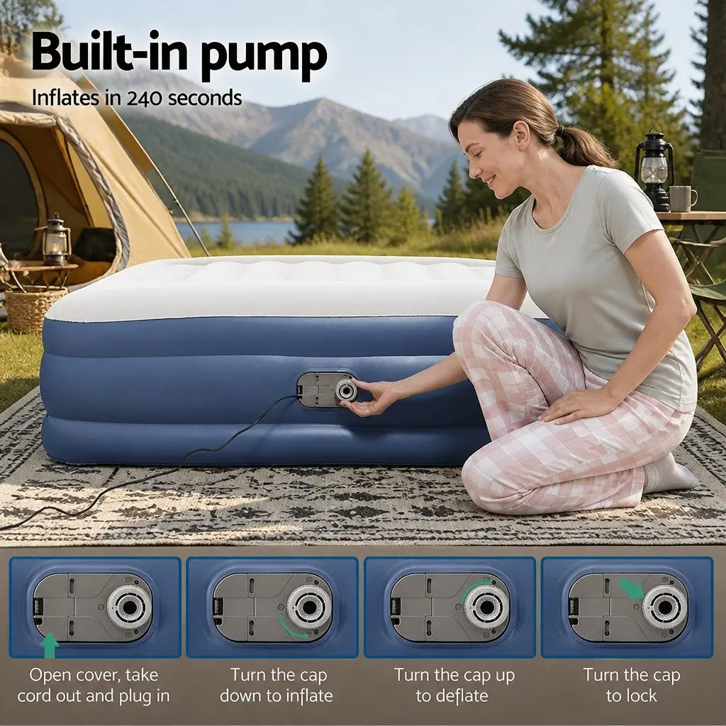 Queen Size Air Mattress Inflatable Bed Portable 46cm Navy