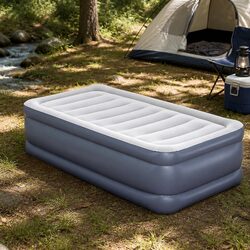 Single Air Bed Inflatable Mattress Camping Portable Built-in Pump Flocked