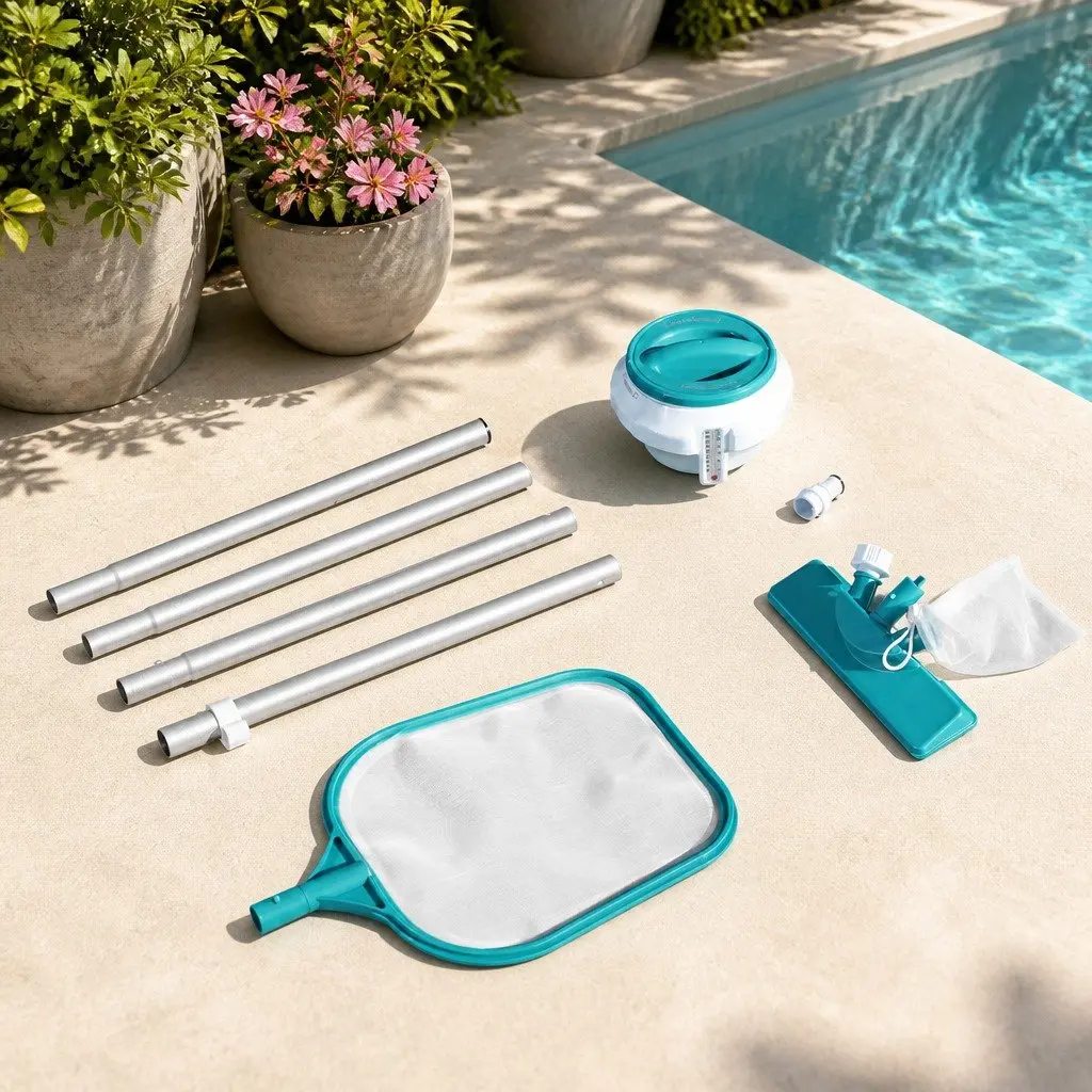 Pool Cleaner Vacuum Skimmer Kit 13ft with Floating Dispenser Thermometer and Test Strips