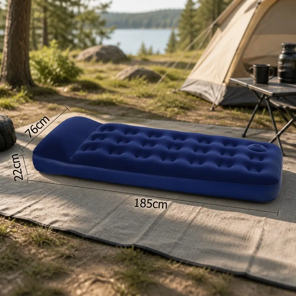 Single Air Mattress Inflatable Bed Coil-Beam Navy Indoor Outdoor Camping Sleep
