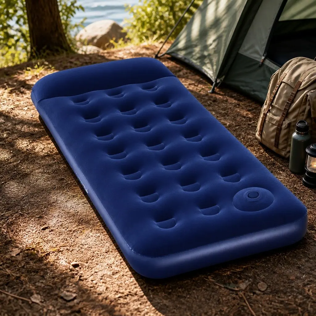 Single Air Mattress Inflatable Bed Coil-Beam Navy Indoor Outdoor Camping Sleep