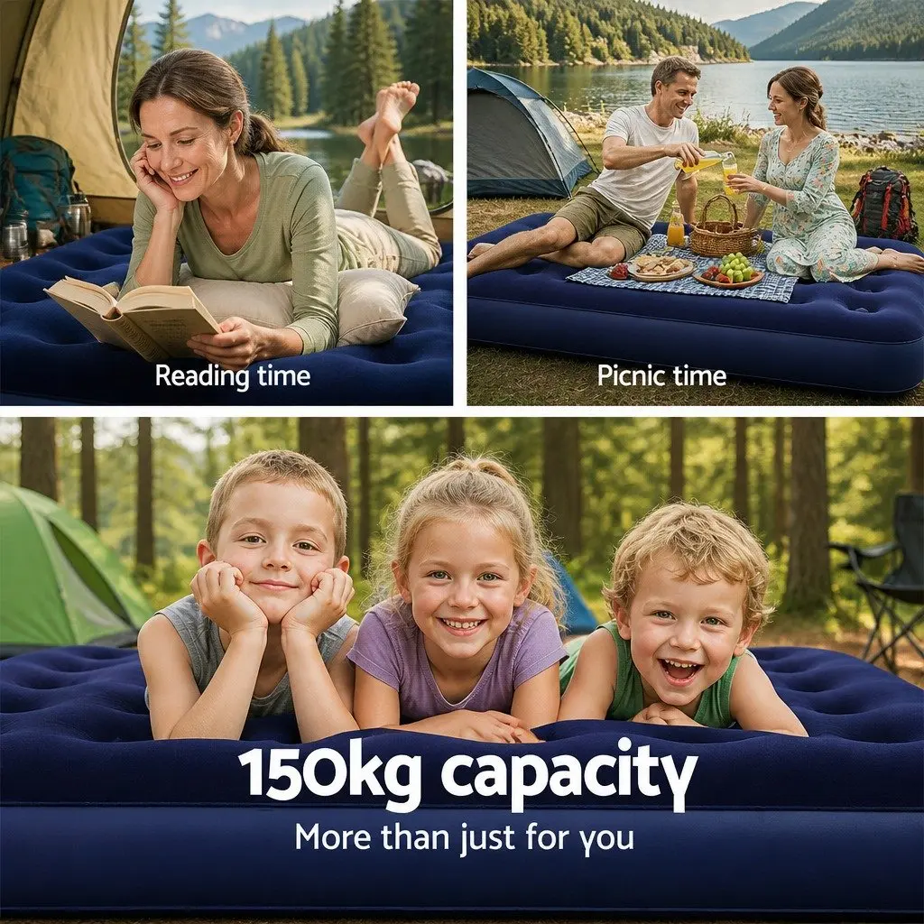 Single Air Mattress Inflatable Bed Coil-Beam Navy Indoor Outdoor Camping Sleep
