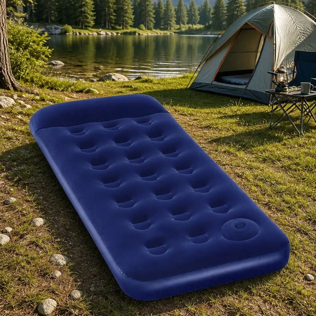Single Air Mattress Inflatable Bed Coil-Beam Navy Indoor Outdoor Camping Sleep