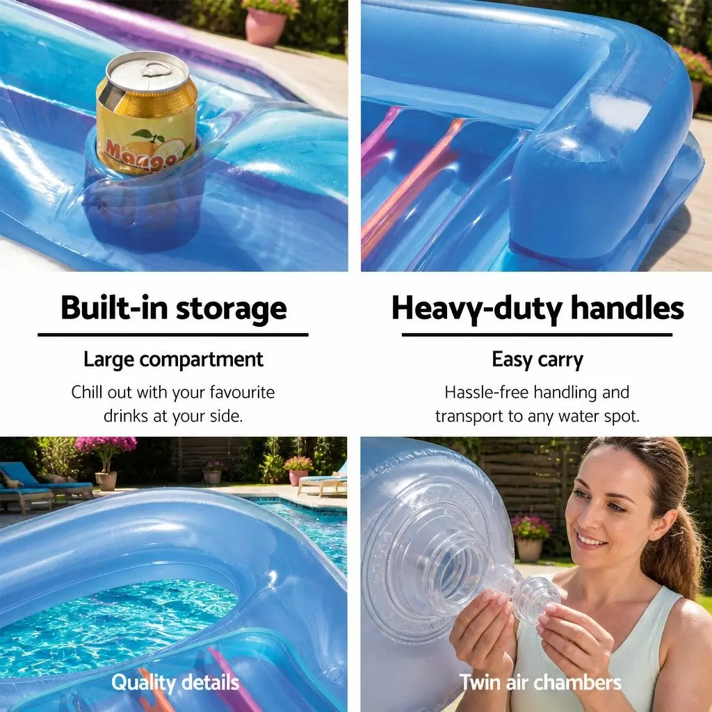 Inflatable Pool Lounge Float Bed Heavy-Duty Handles 63.5 x 33 Inches