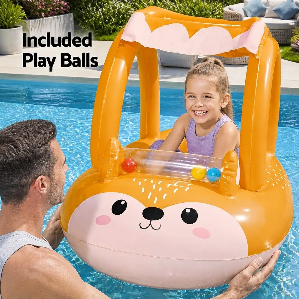 Kids Inflatable Fox Swim Float Floating Seat Pool Toy with Canopy Sunshade