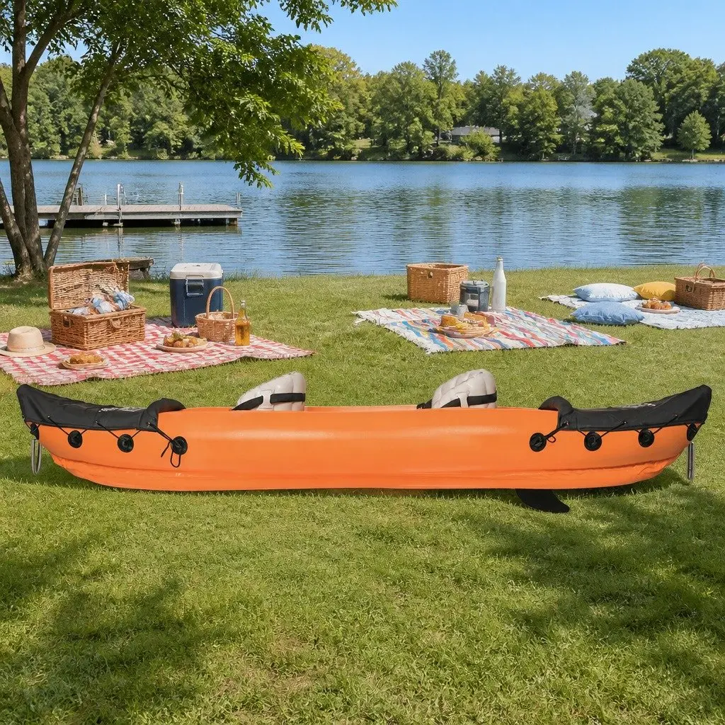 Inflatable Kayak 2 Person Orange 3.21m x 0.88m Two Seater with Aluminium Oars