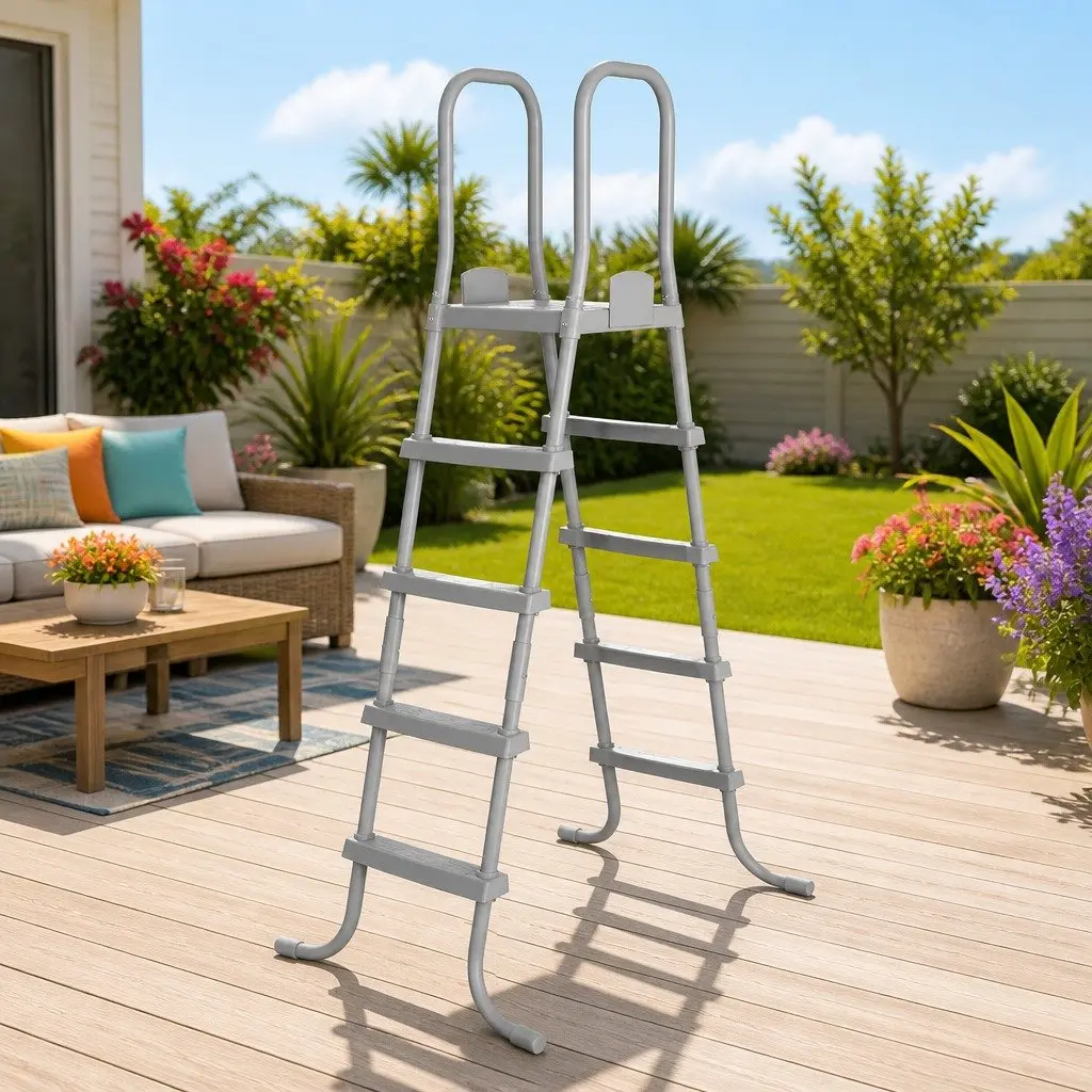 Above Ground Pool Ladder 195cm Removable Steps Rust-Resistant Metal Frame