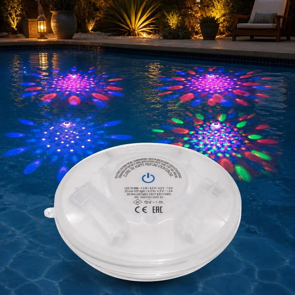 LED Pool Float Light Waterproof 4 Color 7 Modes 15cm x 14.5cm x 7cm