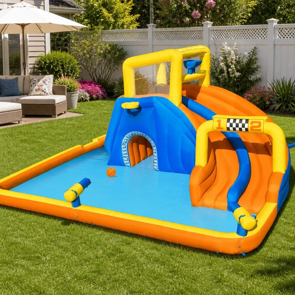Inflatable Water Slide Park with Climbing Walls and Splash Pool 551x502x265cm