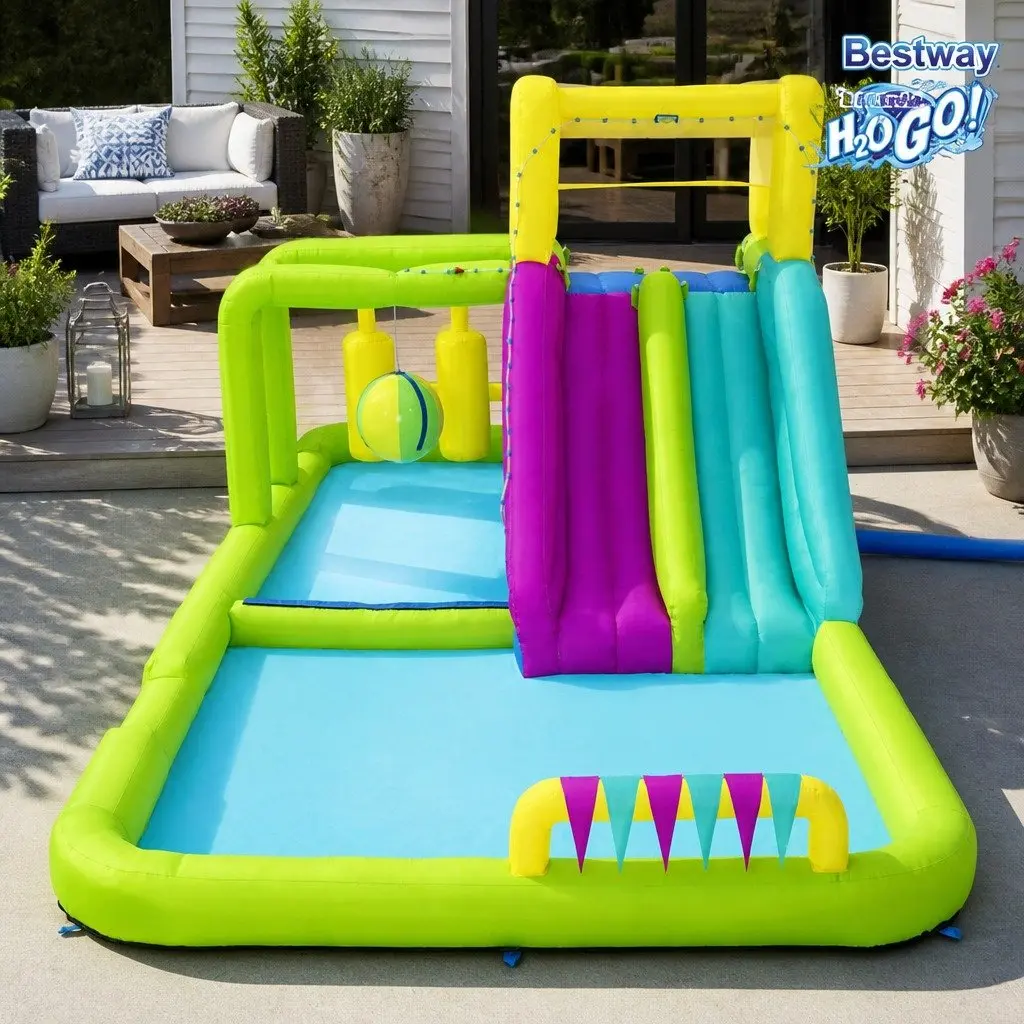 Inflatable Water Slide Park Giant 2-Lane 710x310x265cm Kids Outdoor Play Pool Splash Course