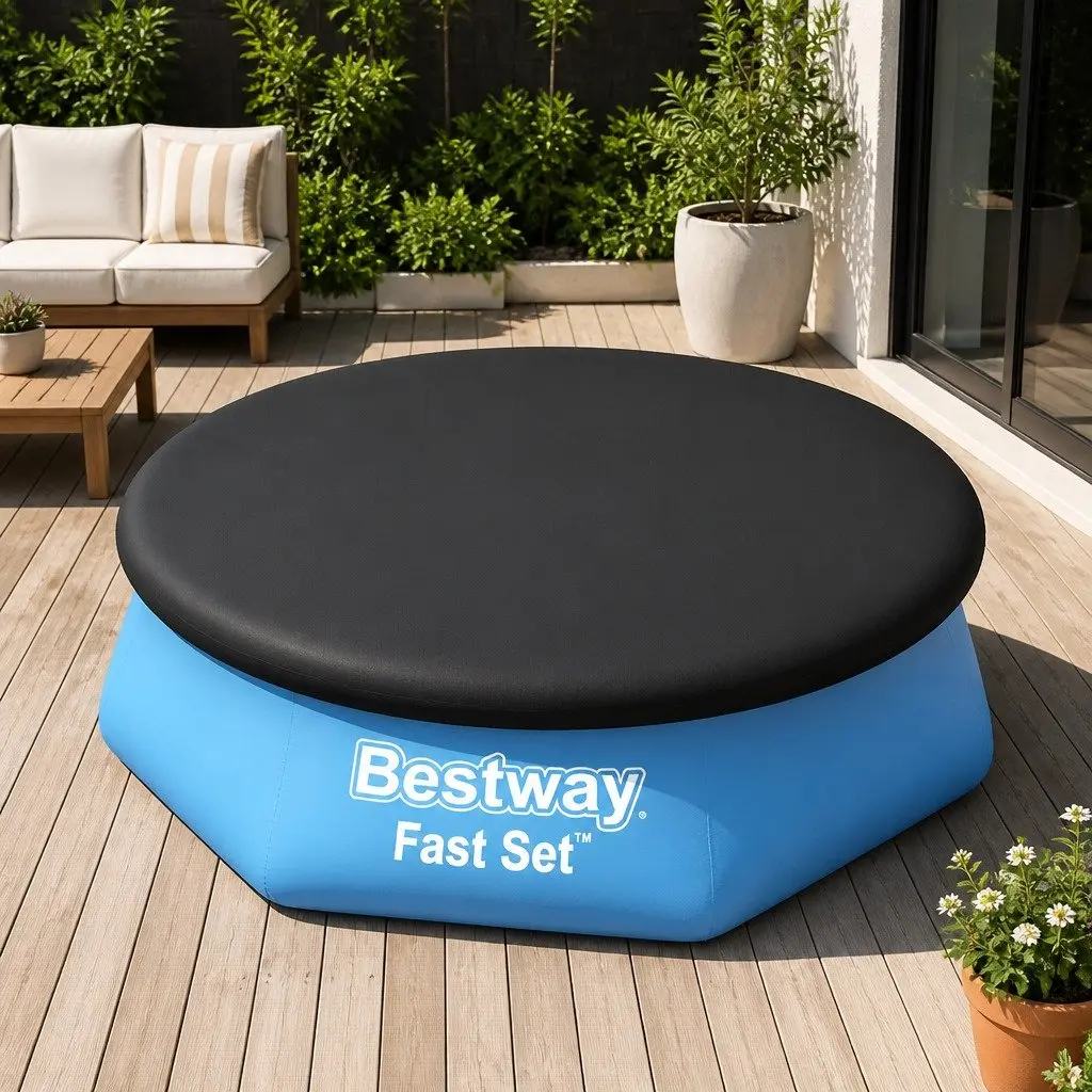Pool Cover Round PVC Blanket for 2.44m Above Ground Swimming Pools with Drainage Holes and Rope Ties