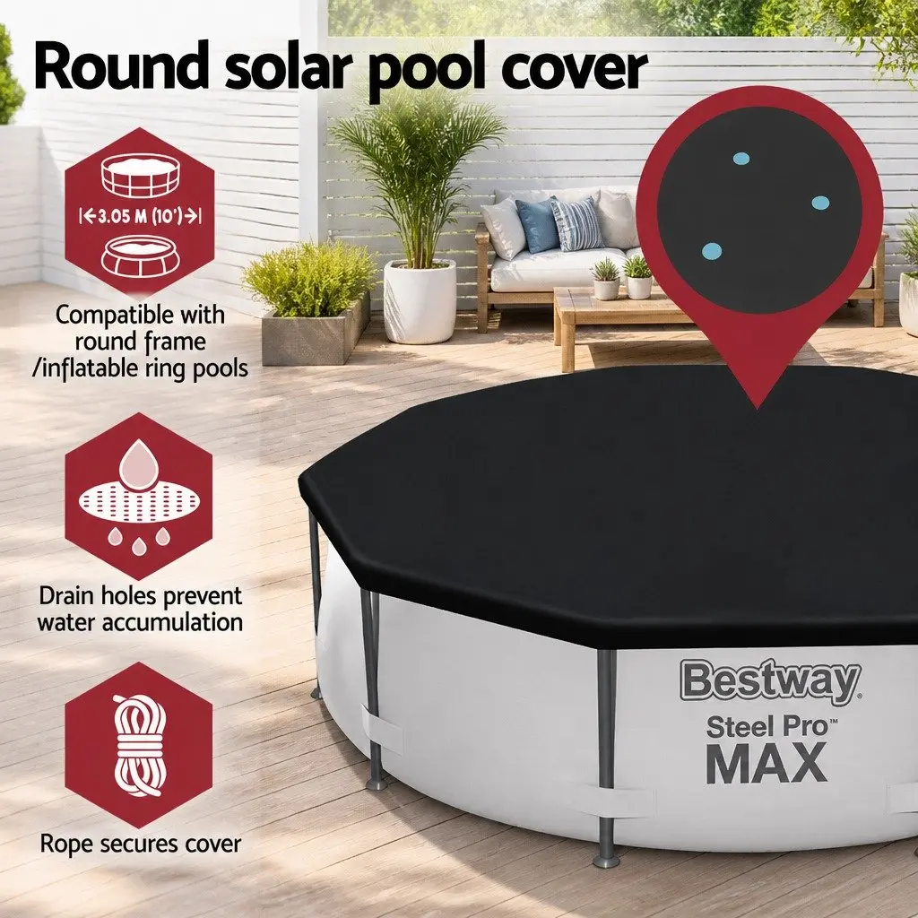 Pool Cover Round UV-Resistant 3.05m Diameter with Drain Holes