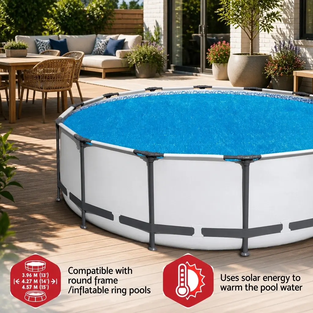 Pool Cover Solar 4.17m Round Above Ground Swimming Bubble Blanket Multicolour