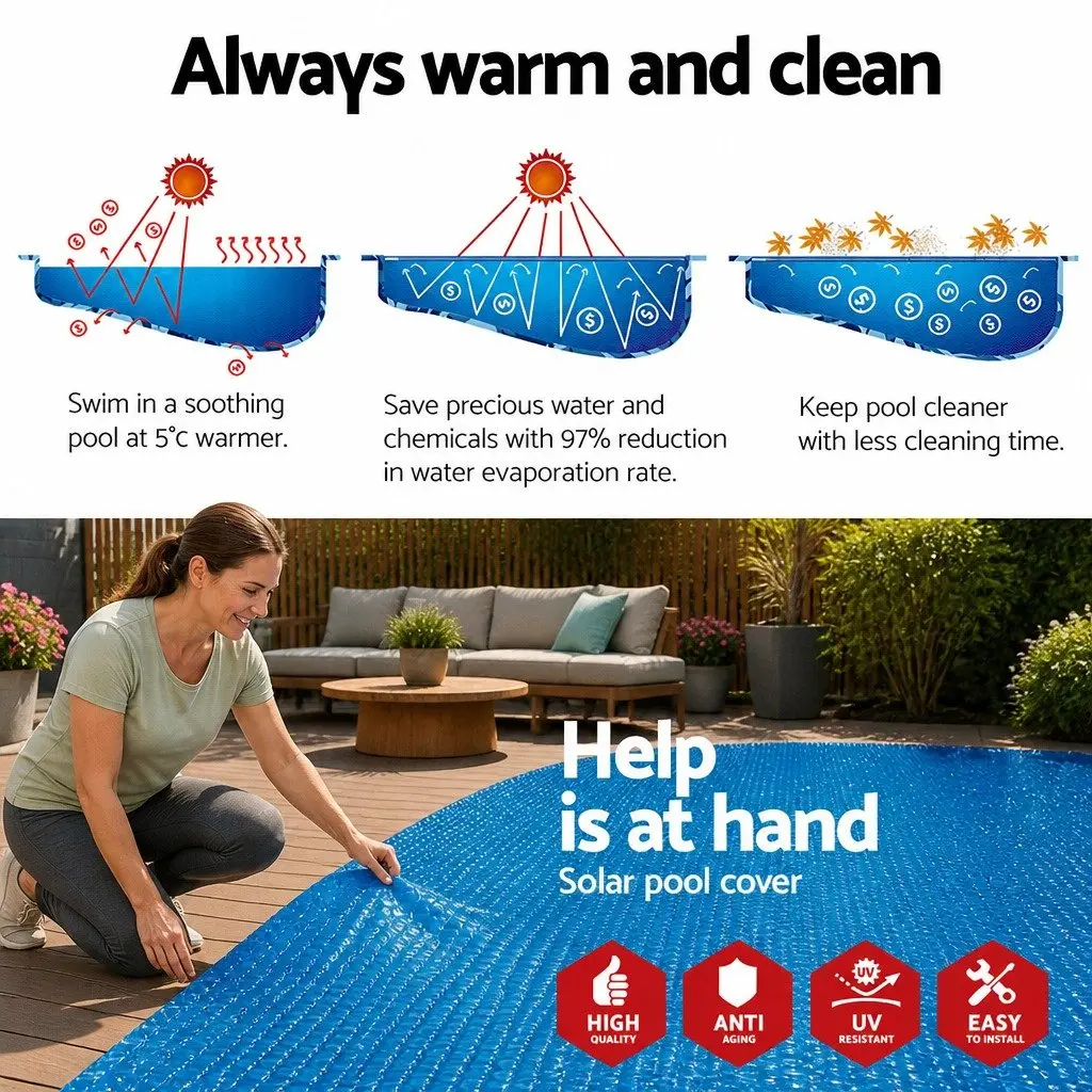 Pool Cover Solar 4.17m Round Above Ground Swimming Bubble Blanket Multicolour