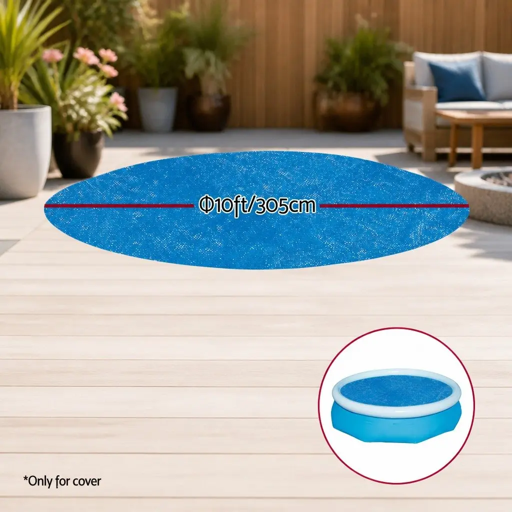 Round Pool Cover Solar Heat Retention UV-Resistant 3.05m 10ft Diameter
