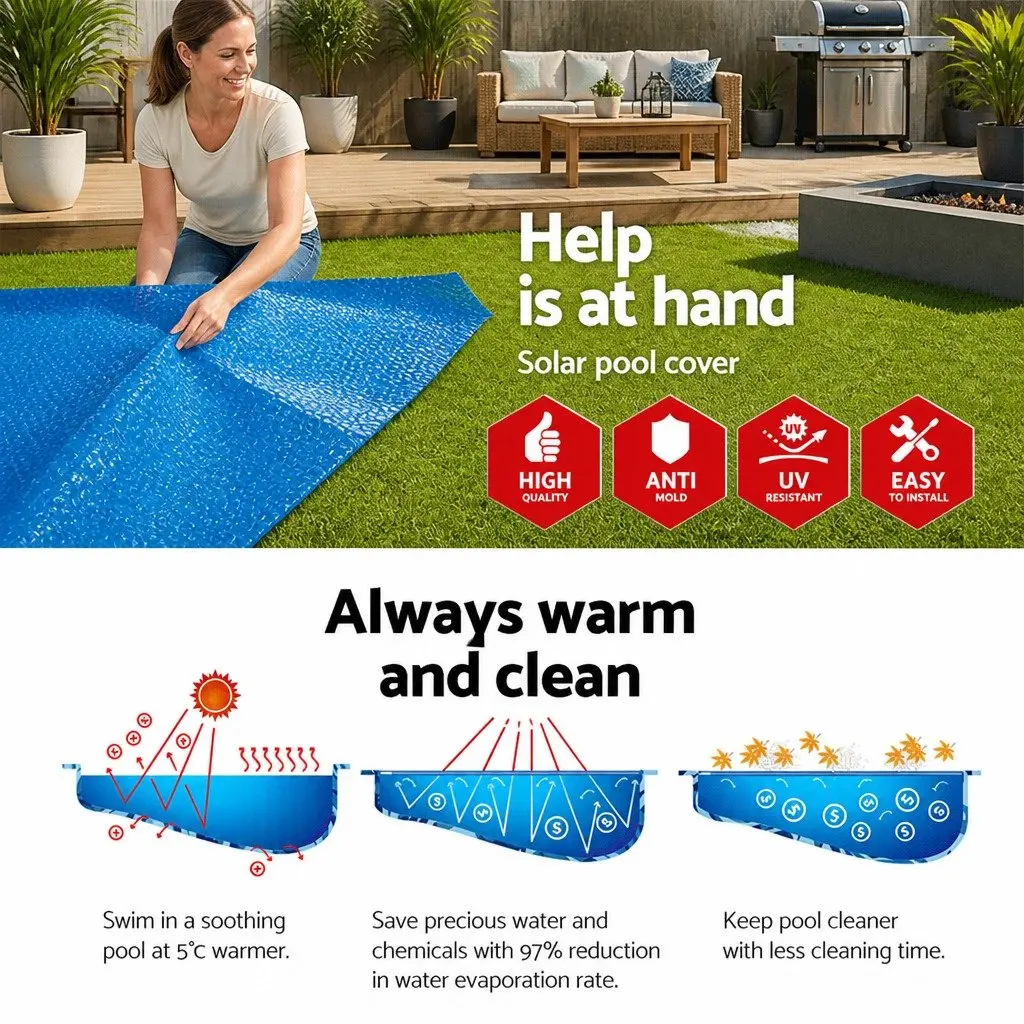 Round Pool Cover Solar Heat Retention UV-Resistant 3.05m 10ft Diameter