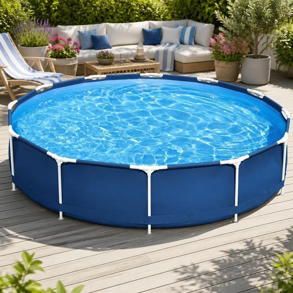 Steel Frame Above Ground Swimming Pool 366cm Round Outdoor Garden Pool with