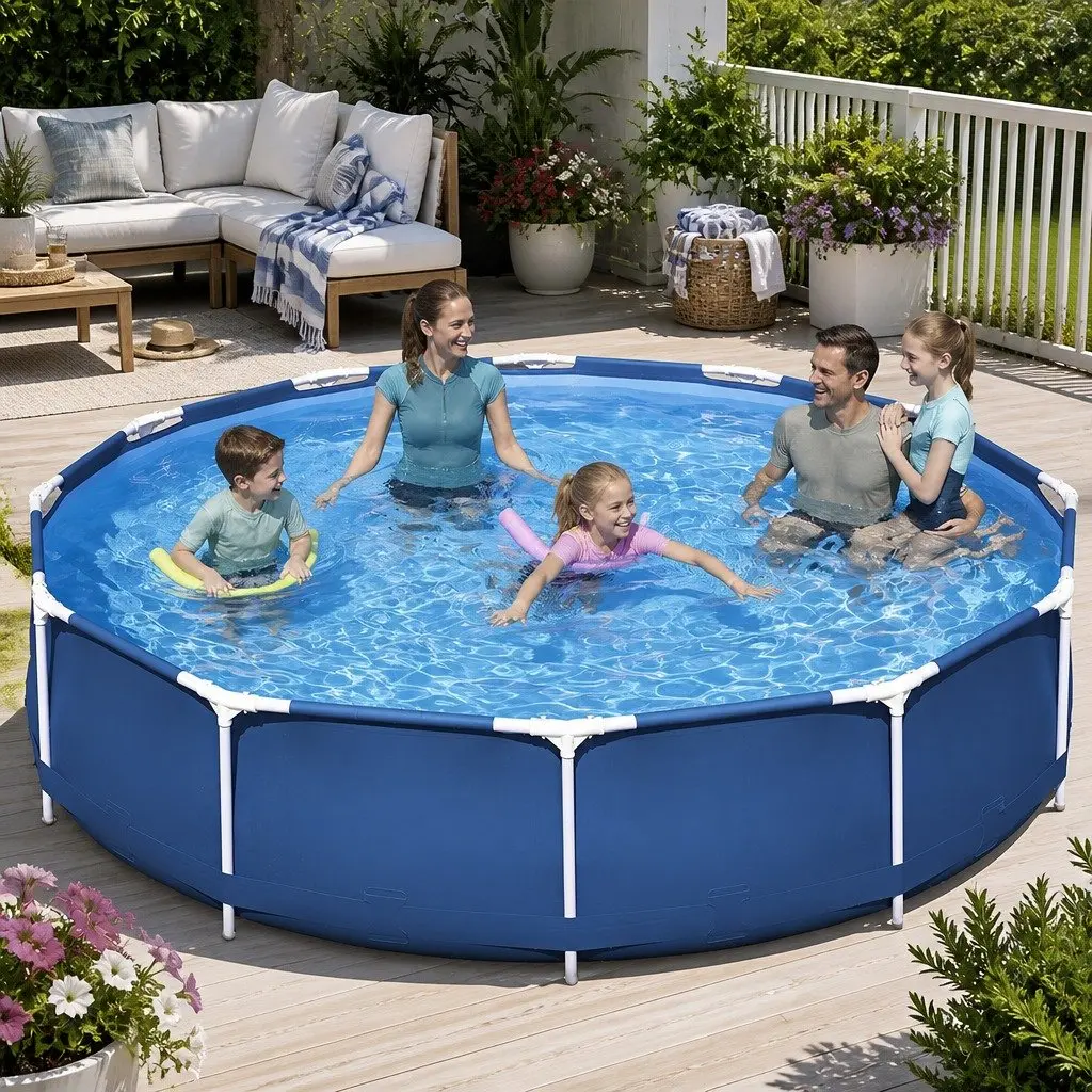 Steel Frame Above Ground Swimming Pool 366cm Round Outdoor Garden Pool with