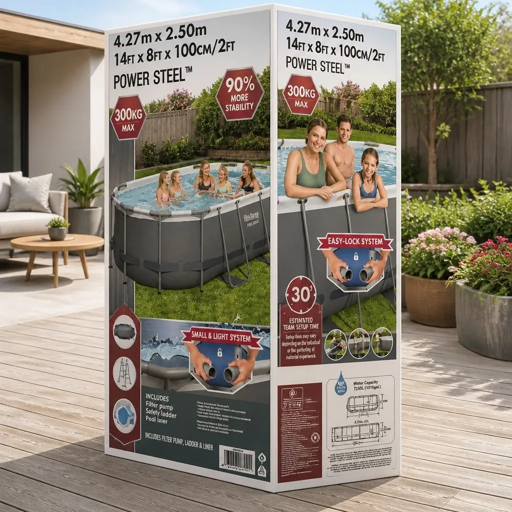 Above Ground Swimming Pool Steel Frame 427x250x100cm with Filter Pump and Ladder