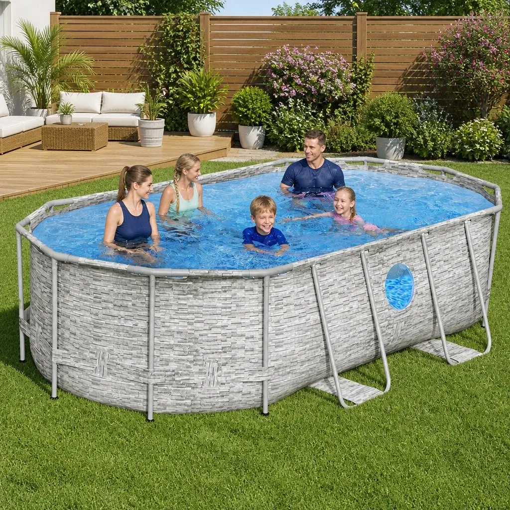 Above Ground Swimming Pool Steel Frame 427x250x100cm with Filter Pump Ladder and Cover