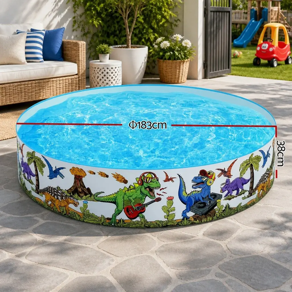 Kids Round Above Ground Swimming Pool 183cm Rigid PVC Dinosaur Design Backyard