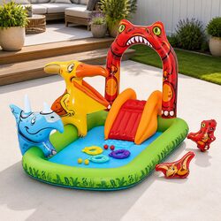 Explore Fun with Kids Inflatable Dinosaur Pool and Slide 242x140cm