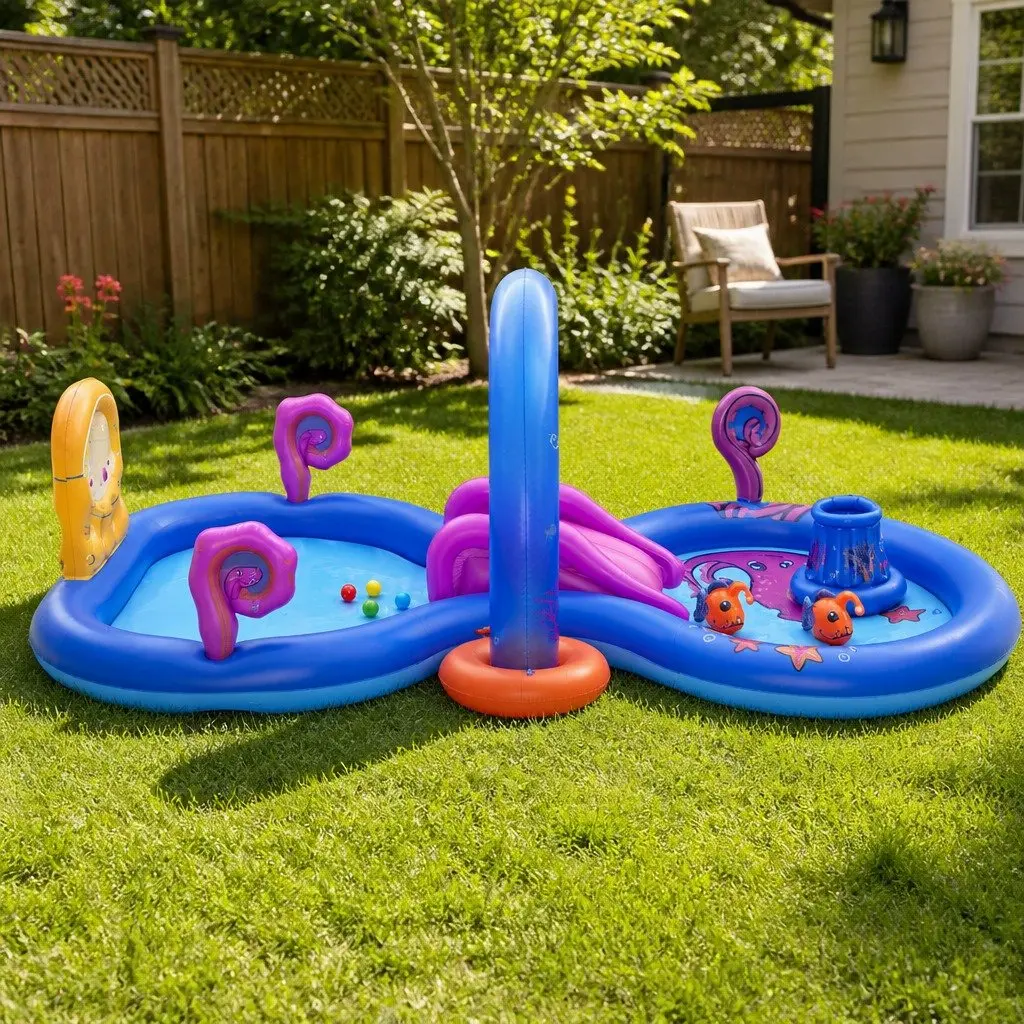 Kids Inflatable Play Pool Deep Sea Theme with Slide 330cm x 188cm x 117cm