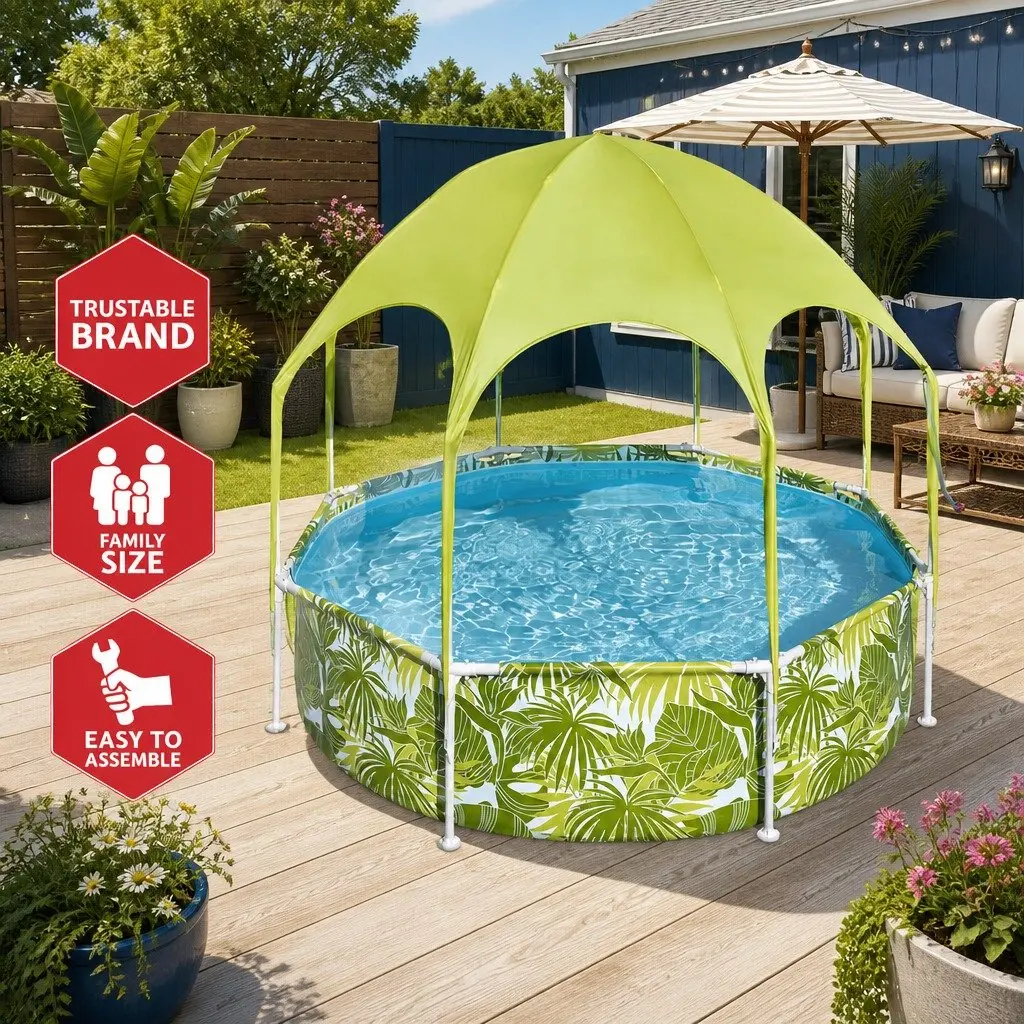 Above Ground Swimming Pool Steel Frame 244x51cm Kids Backyard Canopy Shade