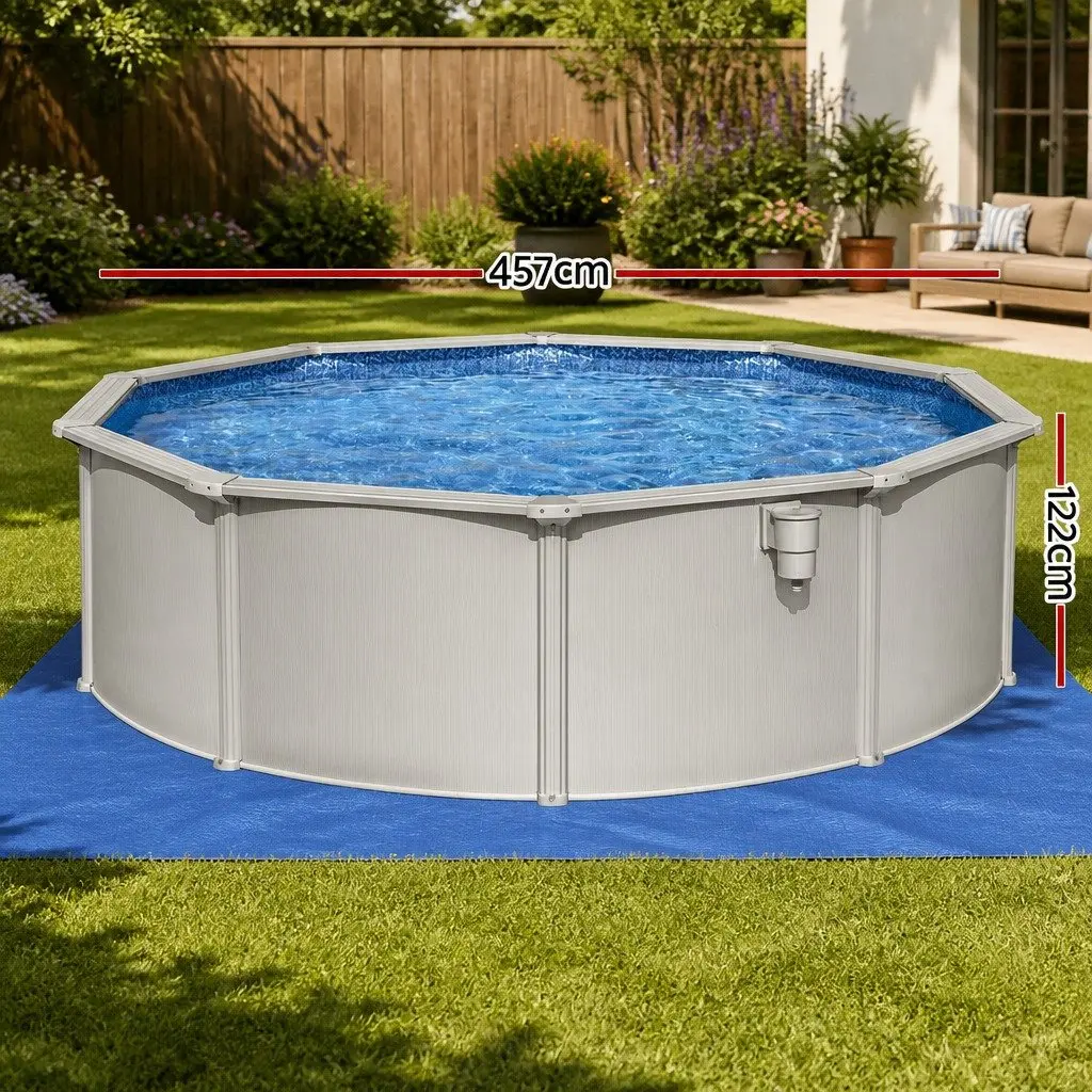 Steel Frame Round Swimming Pool Large 457cm Above Ground Family Backyard