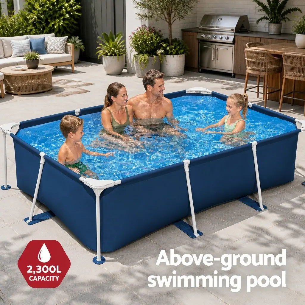 Above Ground Swimming Pool 259x170x61cm Steel Frame 2300L Capacity Backyard