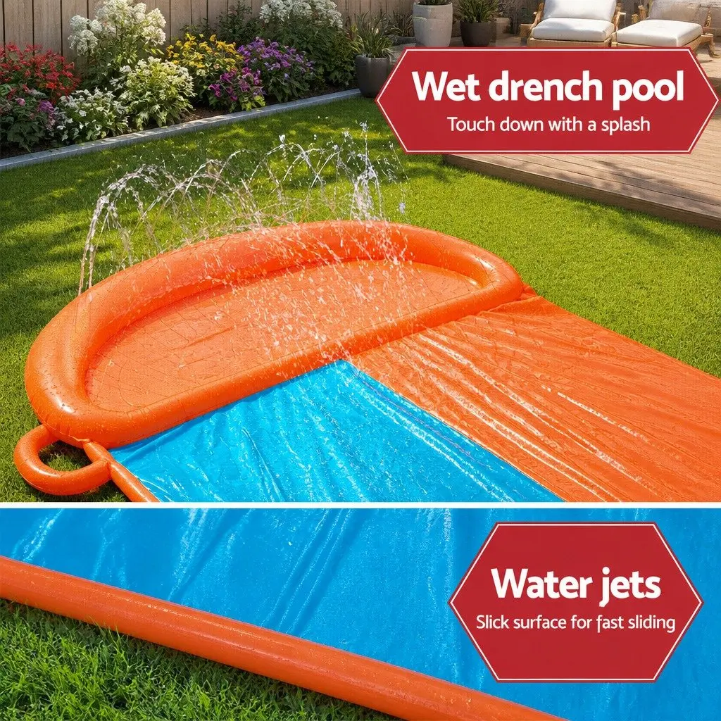 Inflatable Water Slide Dual Lanes 4.88m Kids Splash Pad Backyard Pool Toy
