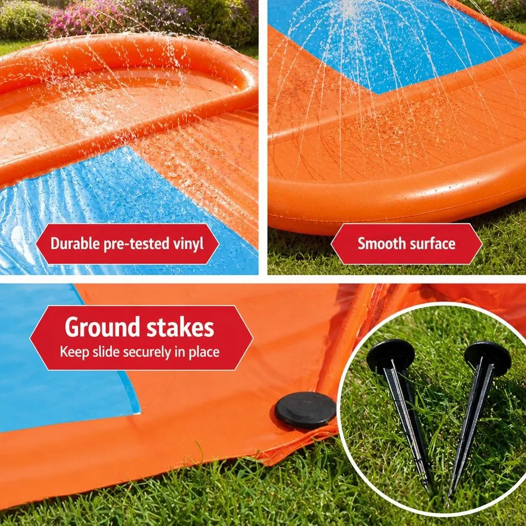 Inflatable Water Slide Dual Lanes 4.88m Kids Splash Pad Backyard Pool Toy