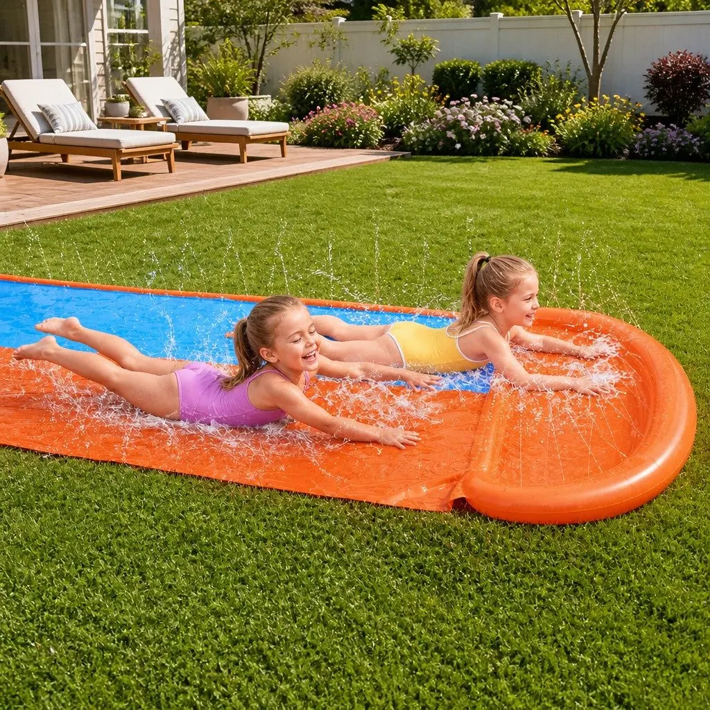 Inflatable Water Slide Dual Lanes 4.88m Kids Splash Pad Backyard Pool Toy