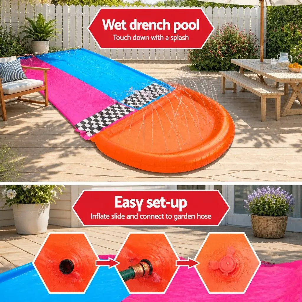 Inflatable Water Slide Double Lane Backyard Splash Pad 16ft