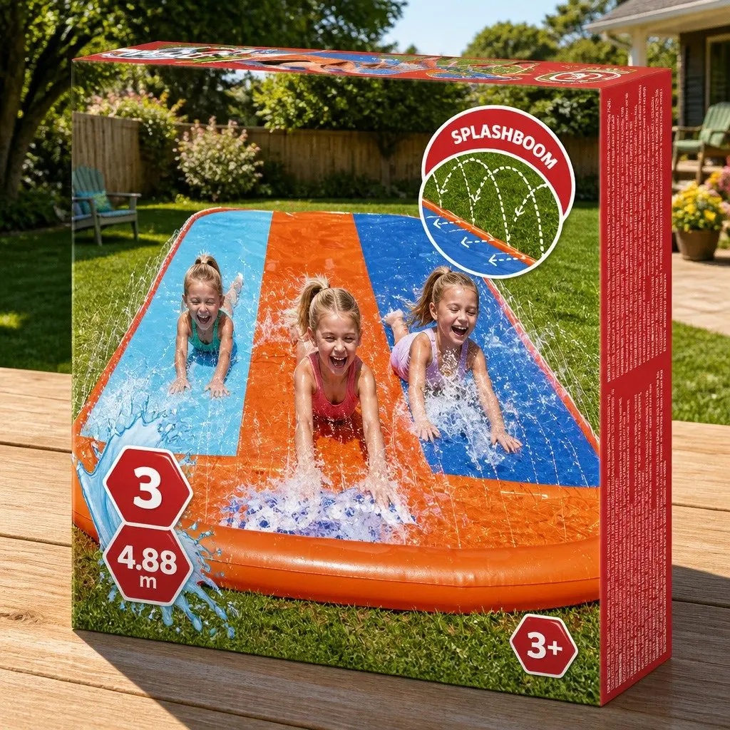Inflatable Water Slide Triple Lanes 4.88m Backyard Pool Toy