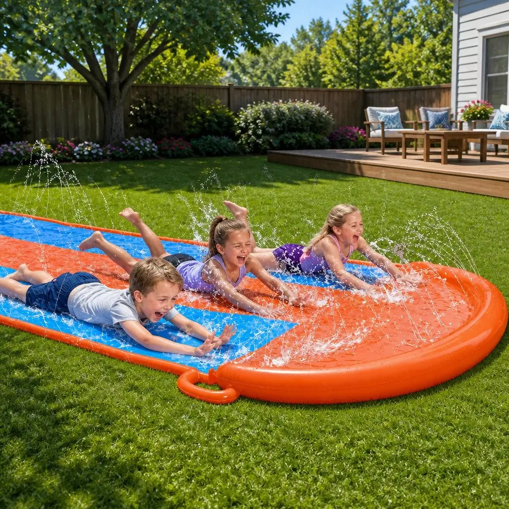 Inflatable Water Slide Triple Lanes 4.88m Backyard Pool Toy