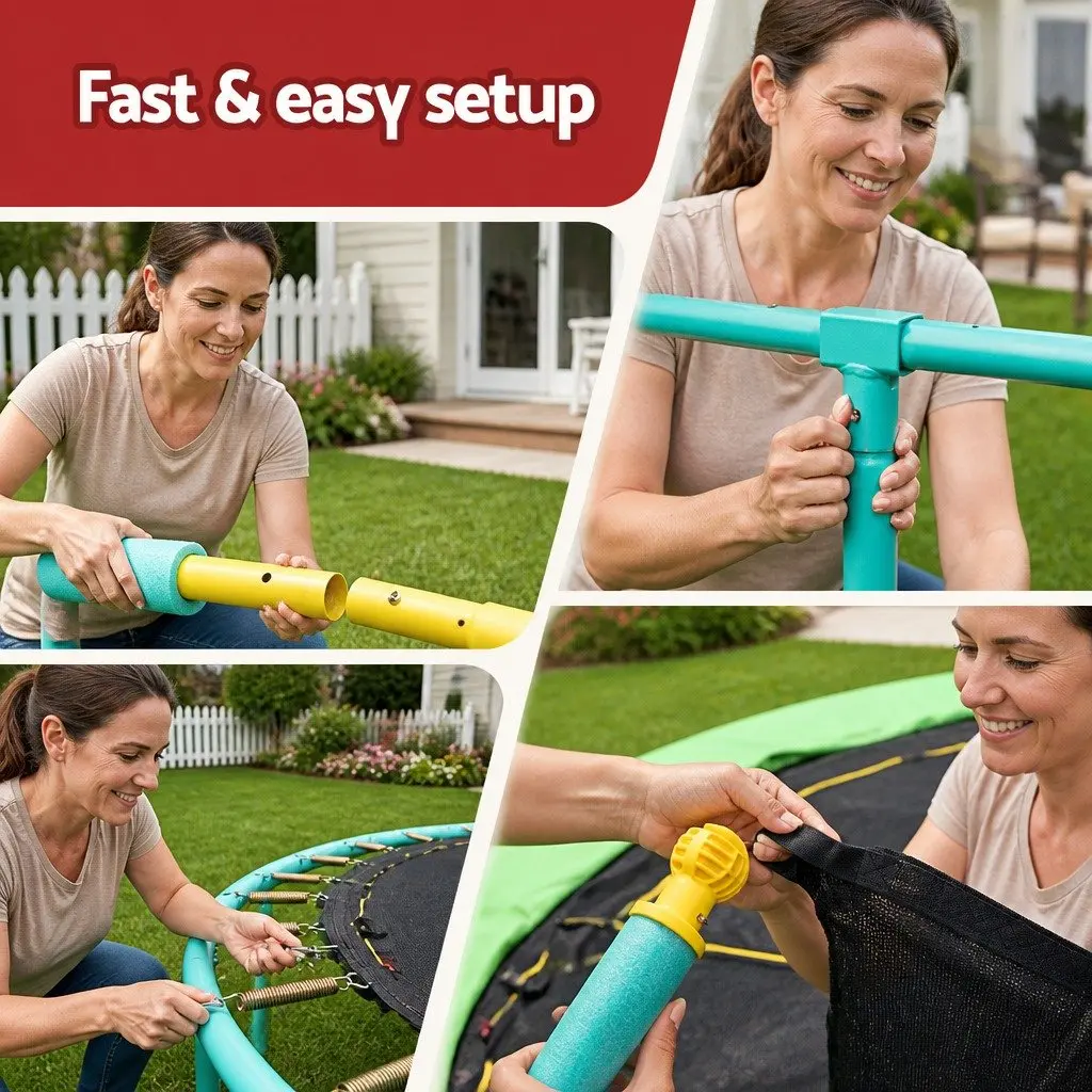 8ft Kids Trampoline Outdoor Safety Enclosure with Foam-Wrapped Poles and Cushioned Jumping Mat