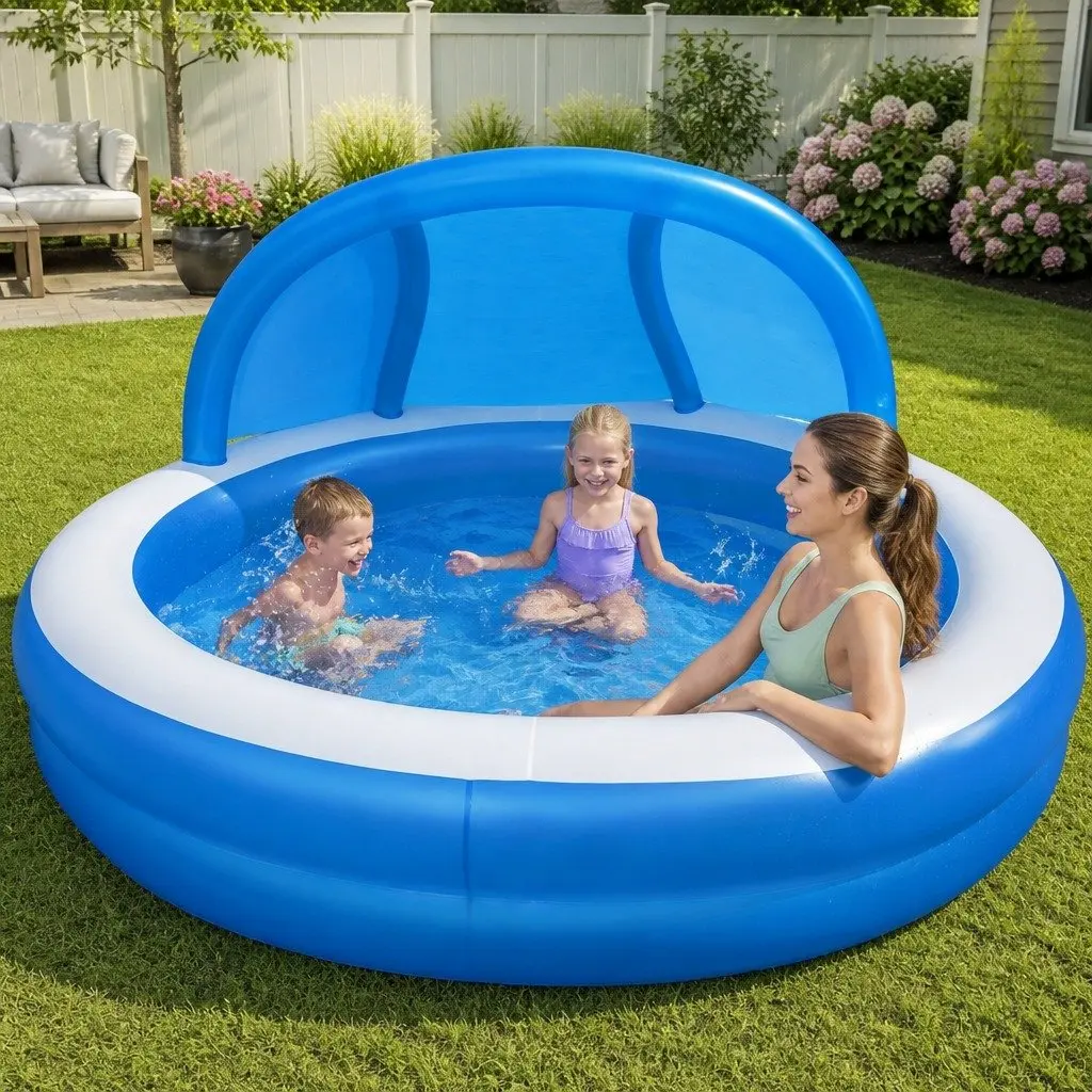 Family Inflatable Swimming Pool 2.41m x 2.41m x 1.40m Outdoor Backyard Water