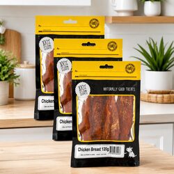 Dog Chicken Breast Treats 120g x 3 Pack Oven-Dried High Protein Training Reward