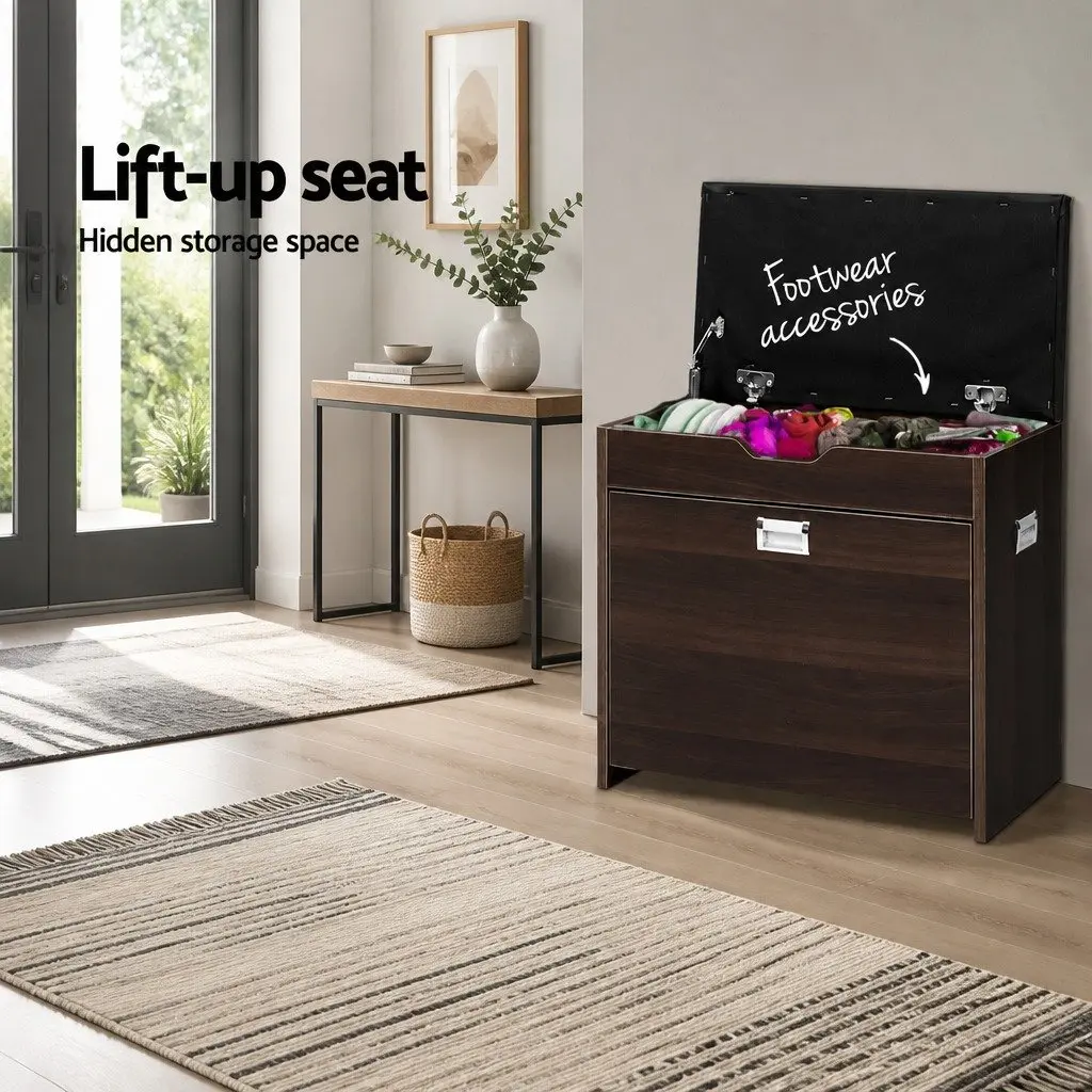 Shoe Storage Bench Cabinet 3-Tier Adjustable Shelves Walnut Hallway Organizer
