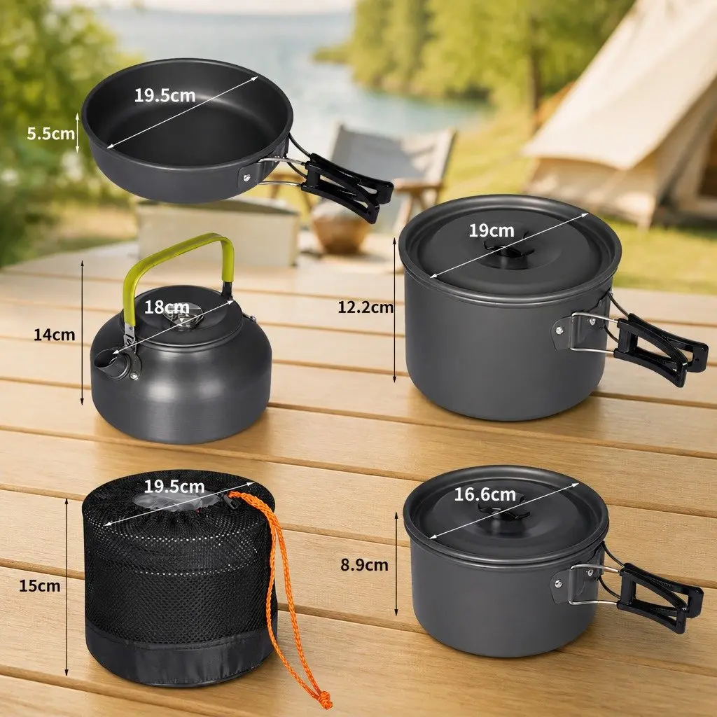 16 Piece Camping Cookware Set Portable Lightweight Non-Stick Aluminium Pots Pans Kettle Travel Kit