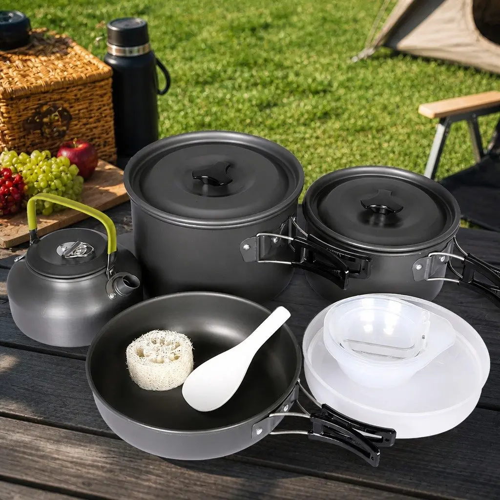 16 Piece Camping Cookware Set Portable Lightweight Non-Stick Aluminium Pots Pans Kettle Travel Kit
