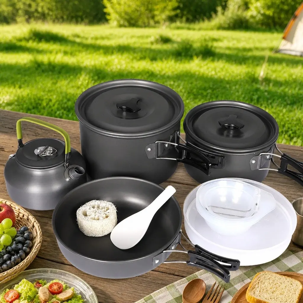 16 Piece Camping Cookware Set Portable Lightweight Non-Stick Aluminium Pots Pans Kettle Travel Kit