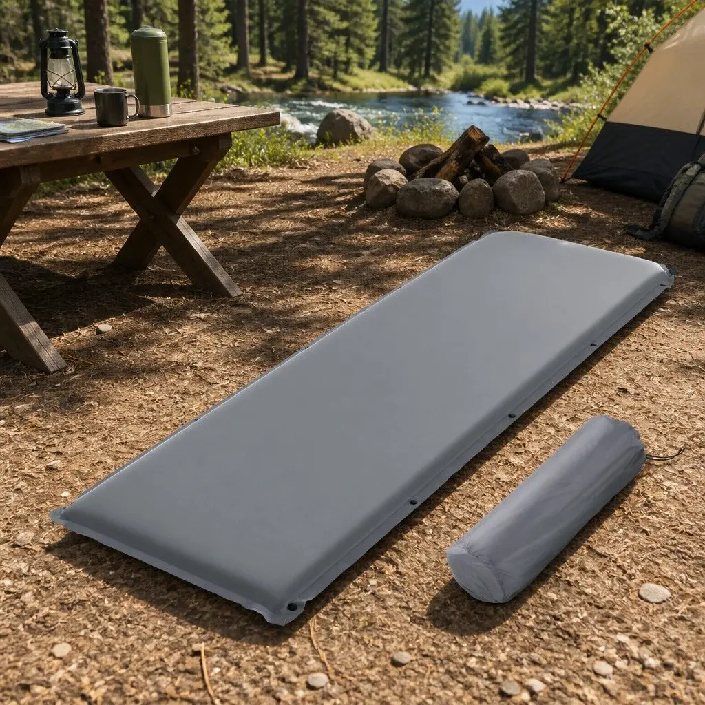 Self Inflating Camping Mattress Sleeping Mat Air Bed Pad Single Grey Portable