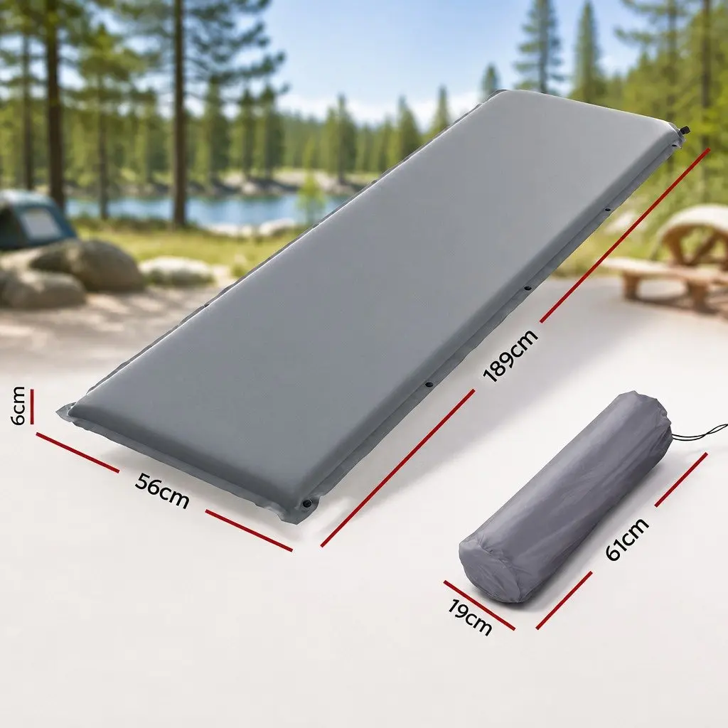Self Inflating Camping Mattress Sleeping Mat Air Bed Pad Single Grey Portable