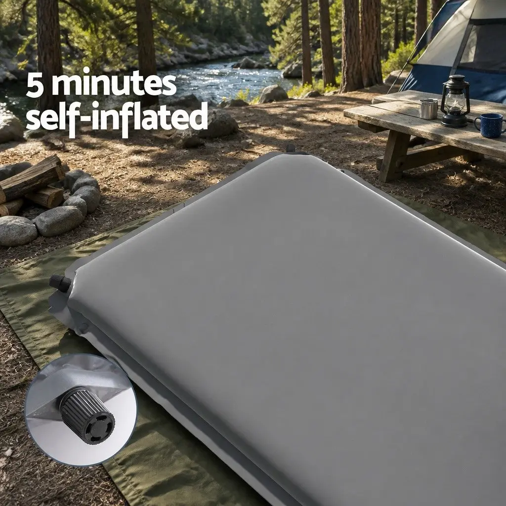 Self Inflating Camping Mattress Sleeping Mat Air Bed Pad Single Grey Portable