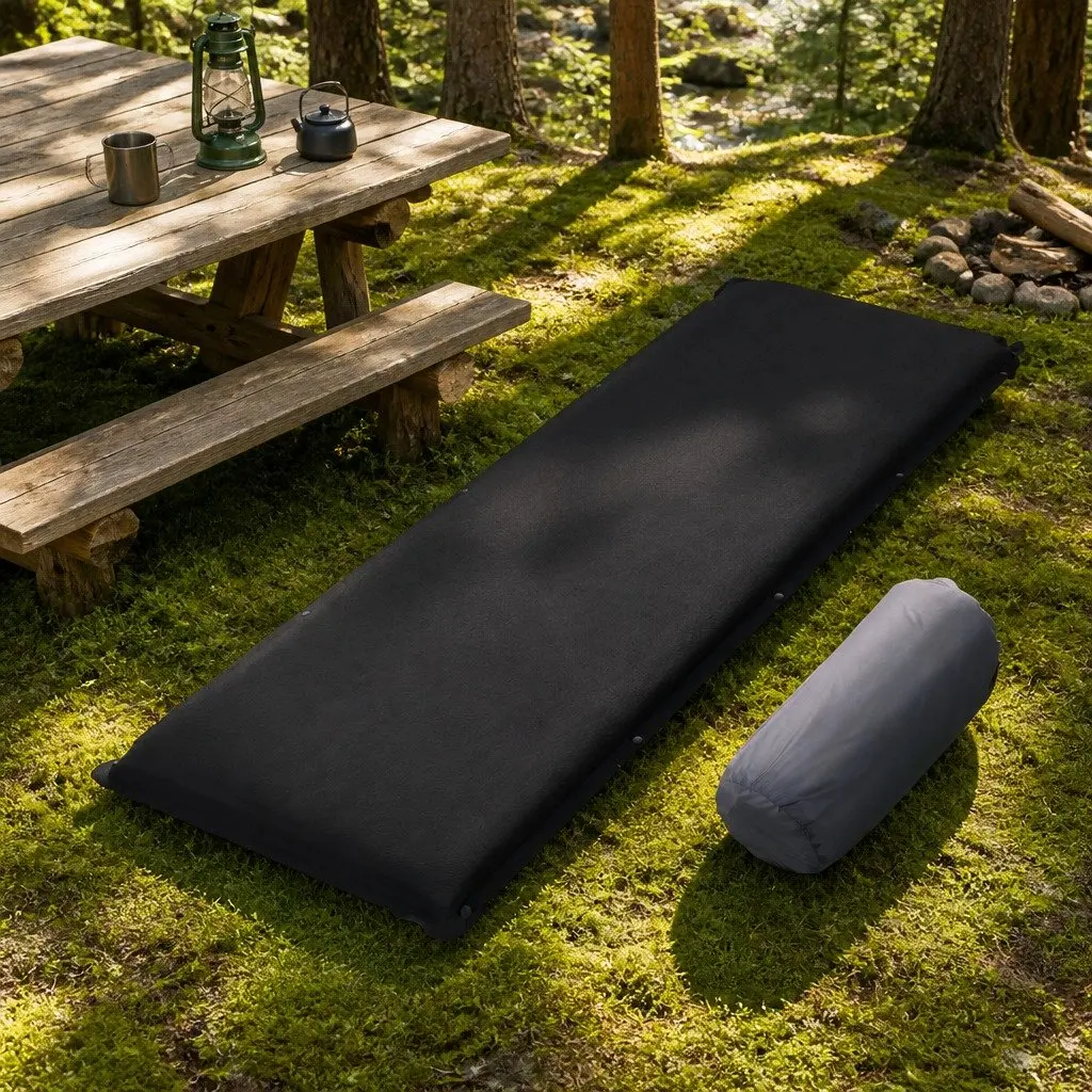 Camping Self Inflating Air Bed Mat Suede Surface Black 187x66cm