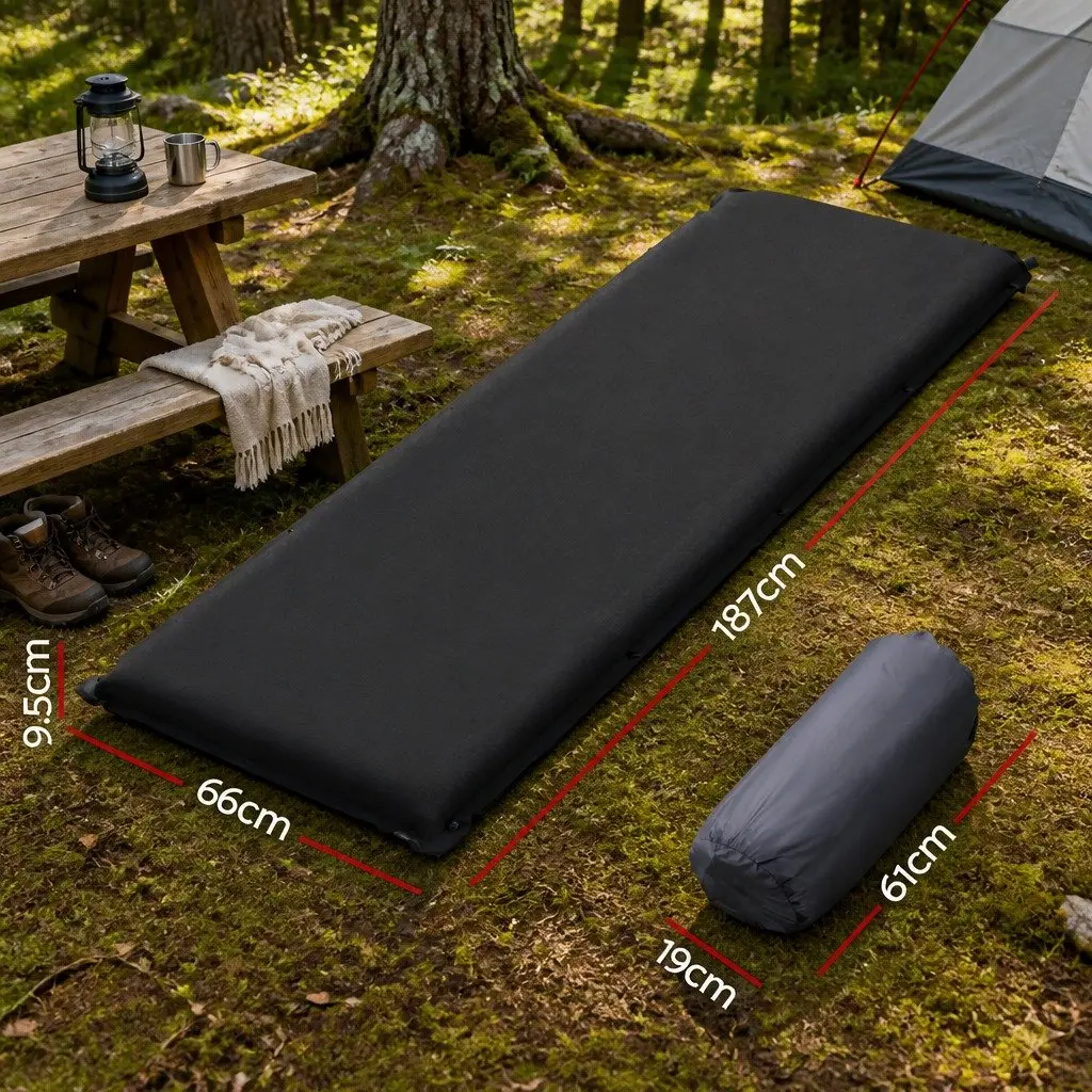 Camping Self Inflating Air Bed Mat Suede Surface Black 187x66cm