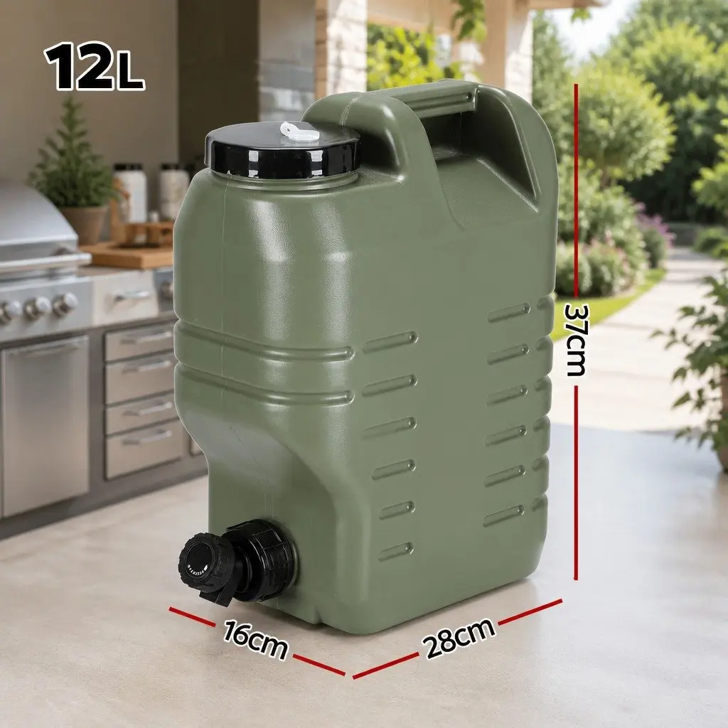 12L Water Container Adjustable Faucet Green Camping Hiking Outdoor Storage Tank